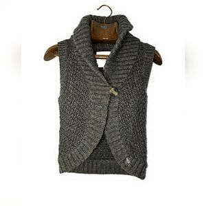 Abercrombie & Fitch GrayBrownShawl Collar Sweater 1 ButtonVest Distressed Shrug